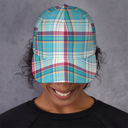 Blue And Red Madras Pattern Print Baseball Cap