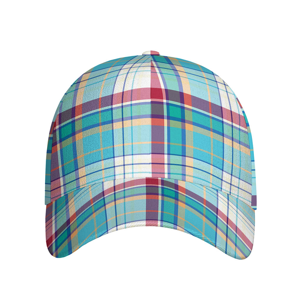 Blue And Red Madras Pattern Print Baseball Cap