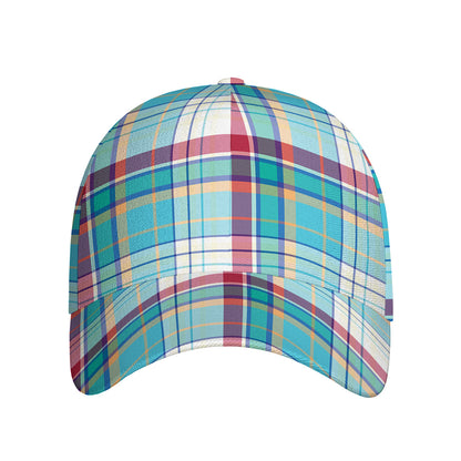 Blue And Red Madras Pattern Print Baseball Cap