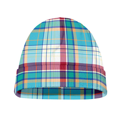Blue And Red Madras Pattern Print Beanie
