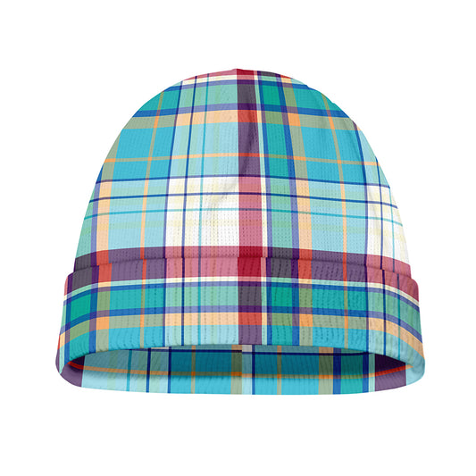 Blue And Red Madras Pattern Print Beanie