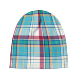 Blue And Red Madras Pattern Print Beanie