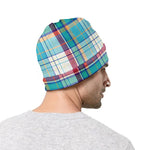 Blue And Red Madras Pattern Print Beanie