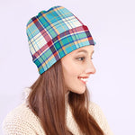 Blue And Red Madras Pattern Print Beanie