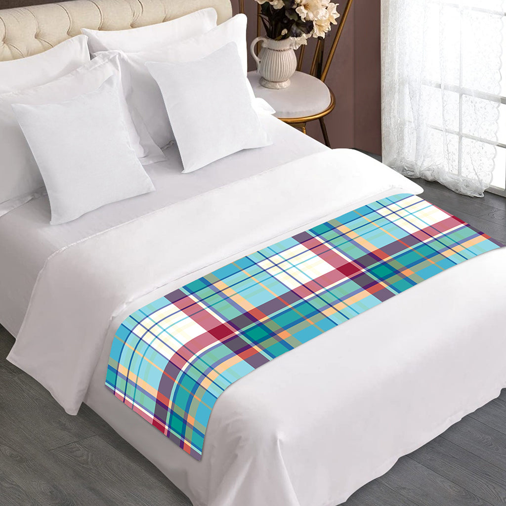 Blue And Red Madras Pattern Print Bed Runner