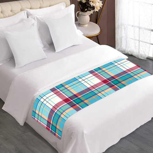 Blue And Red Madras Pattern Print Bed Runner