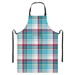 Blue And Red Madras Pattern Print Bib Apron With Pocket