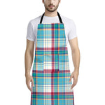Blue And Red Madras Pattern Print Bib Apron With Pocket