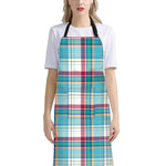 Blue And Red Madras Pattern Print Bib Apron With Pocket