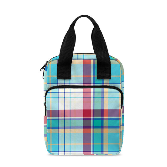 Blue And Red Madras Pattern Print Bible Tote Bag
