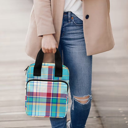 Blue And Red Madras Pattern Print Bible Tote Bag