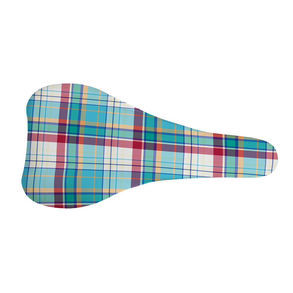 Blue And Red Madras Pattern Print Bicycle Seat Cover