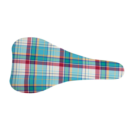 Blue And Red Madras Pattern Print Bicycle Seat Cover