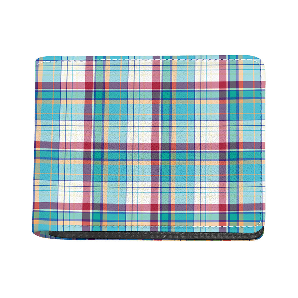 Blue And Red Madras Pattern Print Bifold Wallet