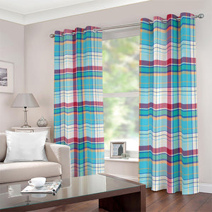 Blue And Red Madras Pattern Print Blackout Grommet Curtains