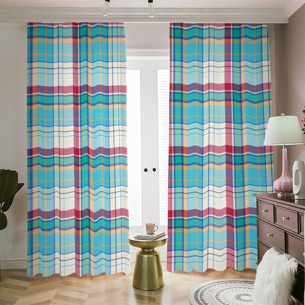 Blue And Red Madras Pattern Print Blackout Pencil Pleat Curtains