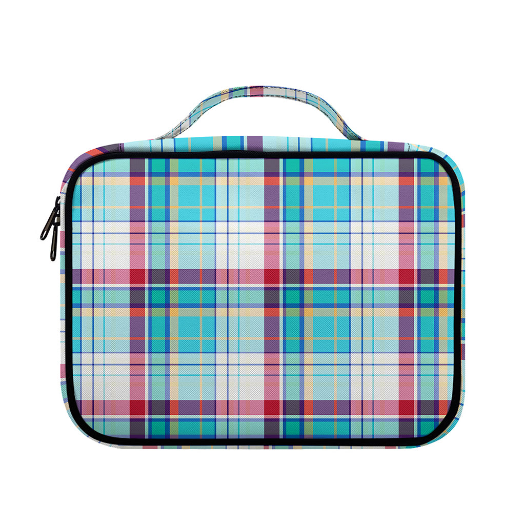 Blue And Red Madras Pattern Print Briefcase Bible Bag