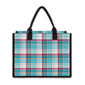 Blue And Red Madras Pattern Print Canvas Tote Bag