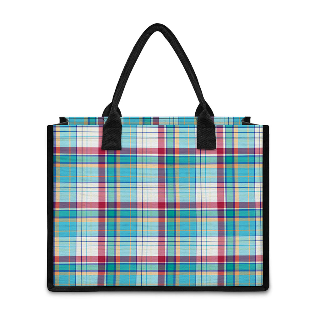 Blue And Red Madras Pattern Print Canvas Tote Bag