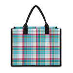 Blue And Red Madras Pattern Print Canvas Tote Bag