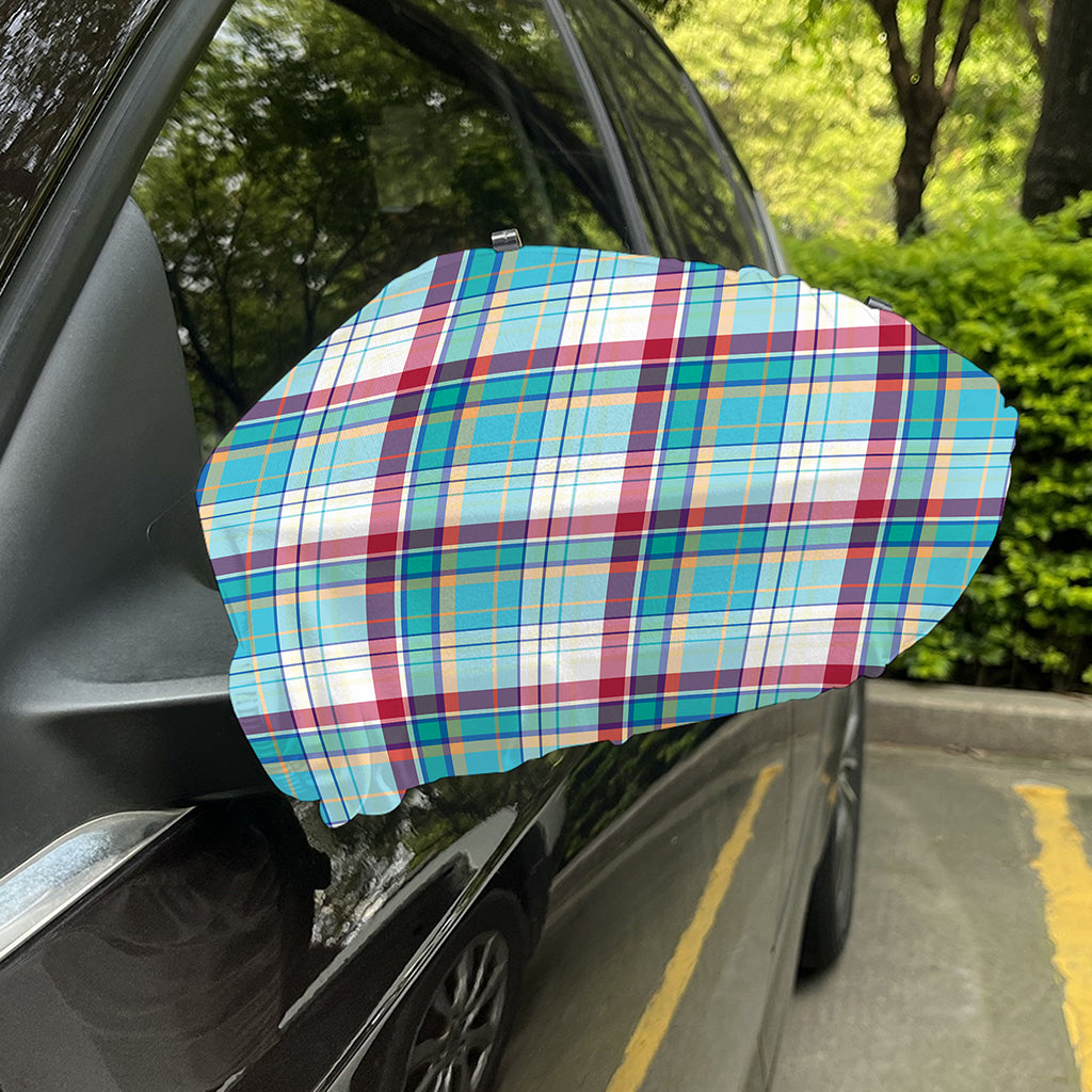 Blue And Red Madras Pattern Print Car Side Mirror Covers