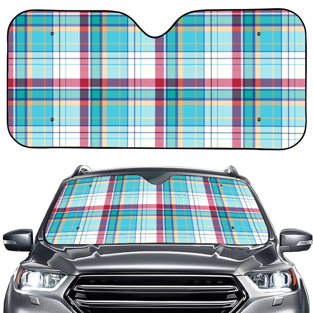 Blue And Red Madras Pattern Print Car Windshield Sun Shade