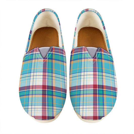 Blue And Red Madras Pattern Print Casual Shoes