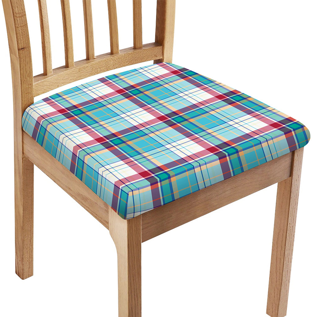 Blue And Red Madras Pattern Print Chair Cushion Cover