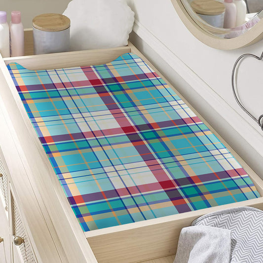 Blue And Red Madras Pattern Print Changing Pad Cover
