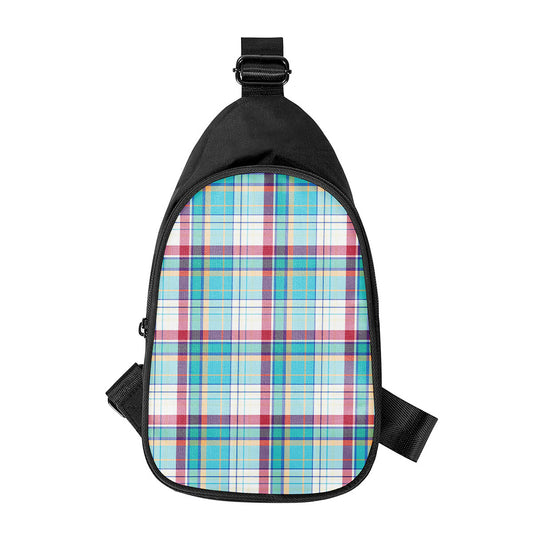 Blue And Red Madras Pattern Print Chest Bag