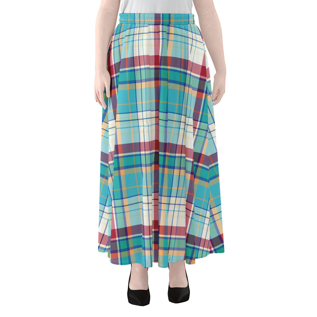 Blue And Red Madras Pattern Print Chiffon Maxi Skirt