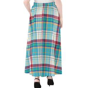 Blue And Red Madras Pattern Print Chiffon Maxi Skirt