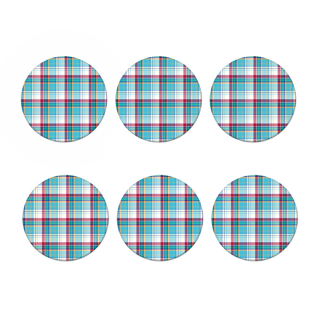 Blue And Red Madras Pattern Print Coaster Set