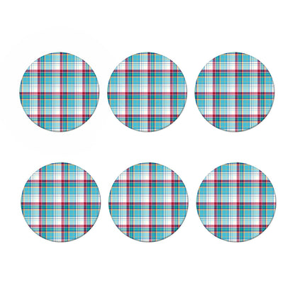 Blue And Red Madras Pattern Print Coaster Set