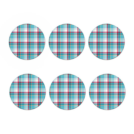 Blue And Red Madras Pattern Print Coaster Set