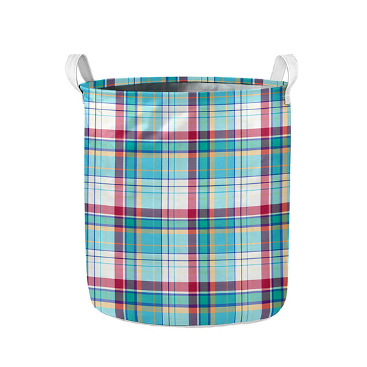 Blue And Red Madras Pattern Print Collapsible Laundry Basket