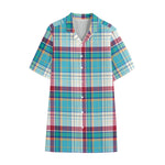 Blue And Red Madras Pattern Print Cotton Hawaiian Shirt