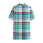 Blue And Red Madras Pattern Print Cotton Hawaiian Shirt