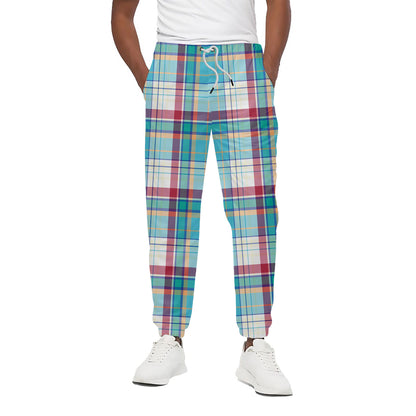 Blue And Red Madras Pattern Print Cotton Pants
