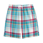 Blue And Red Madras Pattern Print Cotton Shorts