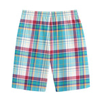 Blue And Red Madras Pattern Print Cotton Shorts
