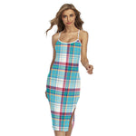 Blue And Red Madras Pattern Print Cross Back Cami Dress