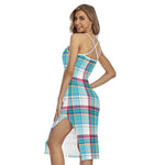 Blue And Red Madras Pattern Print Cross Back Cami Dress