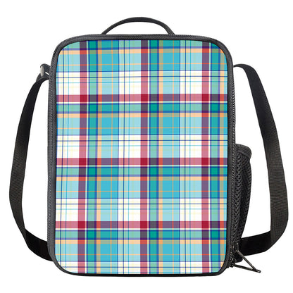 Blue And Red Madras Pattern Print Crossbody Lunch Bag