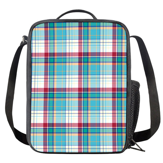 Blue And Red Madras Pattern Print Crossbody Lunch Bag
