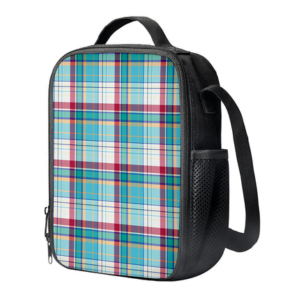 Blue And Red Madras Pattern Print Crossbody Lunch Bag