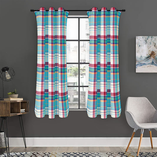 Blue And Red Madras Pattern Print Curtain