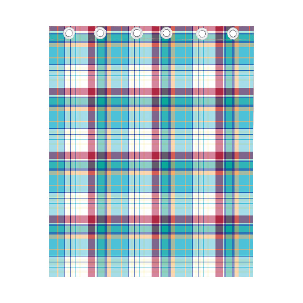 Blue And Red Madras Pattern Print Curtain
