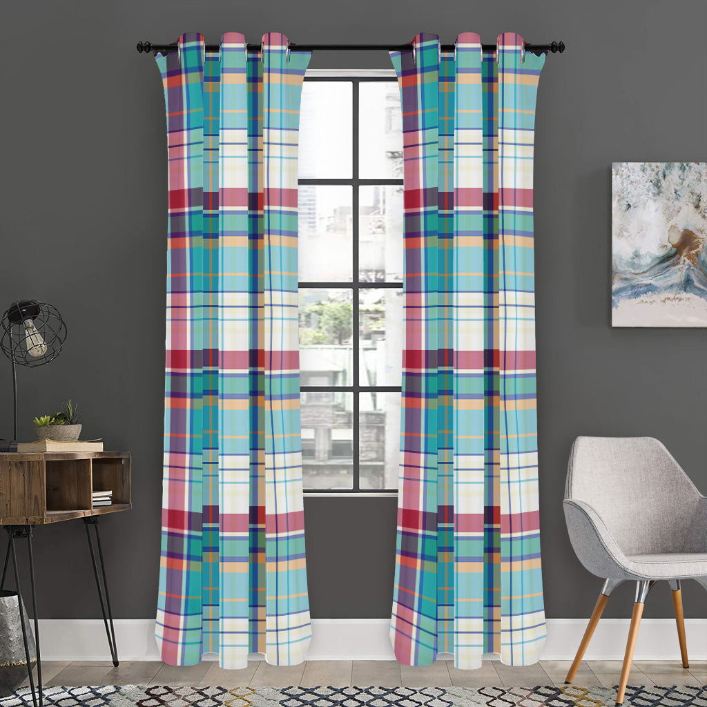 Blue And Red Madras Pattern Print Curtain