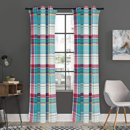 Blue And Red Madras Pattern Print Curtain